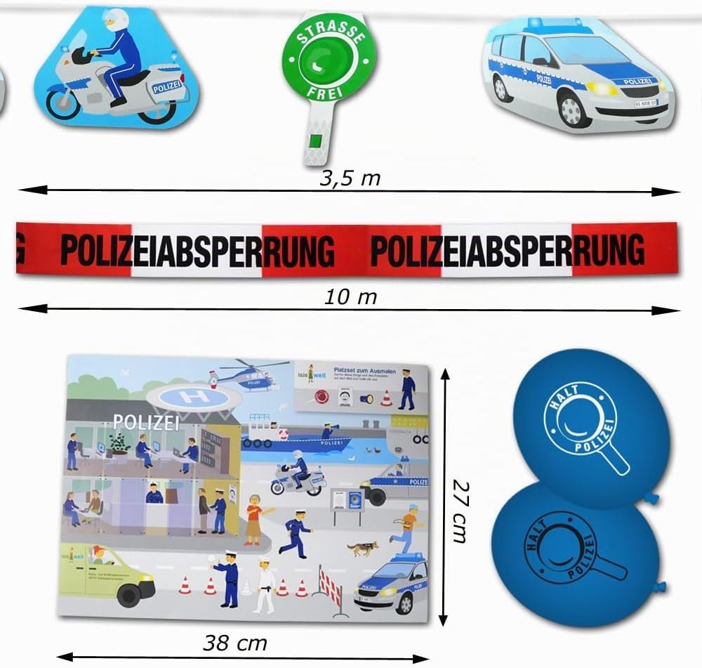 Polizei Geburtstag Deko Partyset XXL - Partydeko &amp; Partygeschirr mit Motiven für den Polizei Kinderg