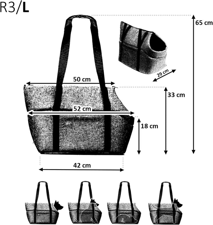 BOUTIQUE ZOO Hundetasche - Schwarz Schwarz/Minky, L bis 12 kg - Tragetasche für kleinen und mittlere
