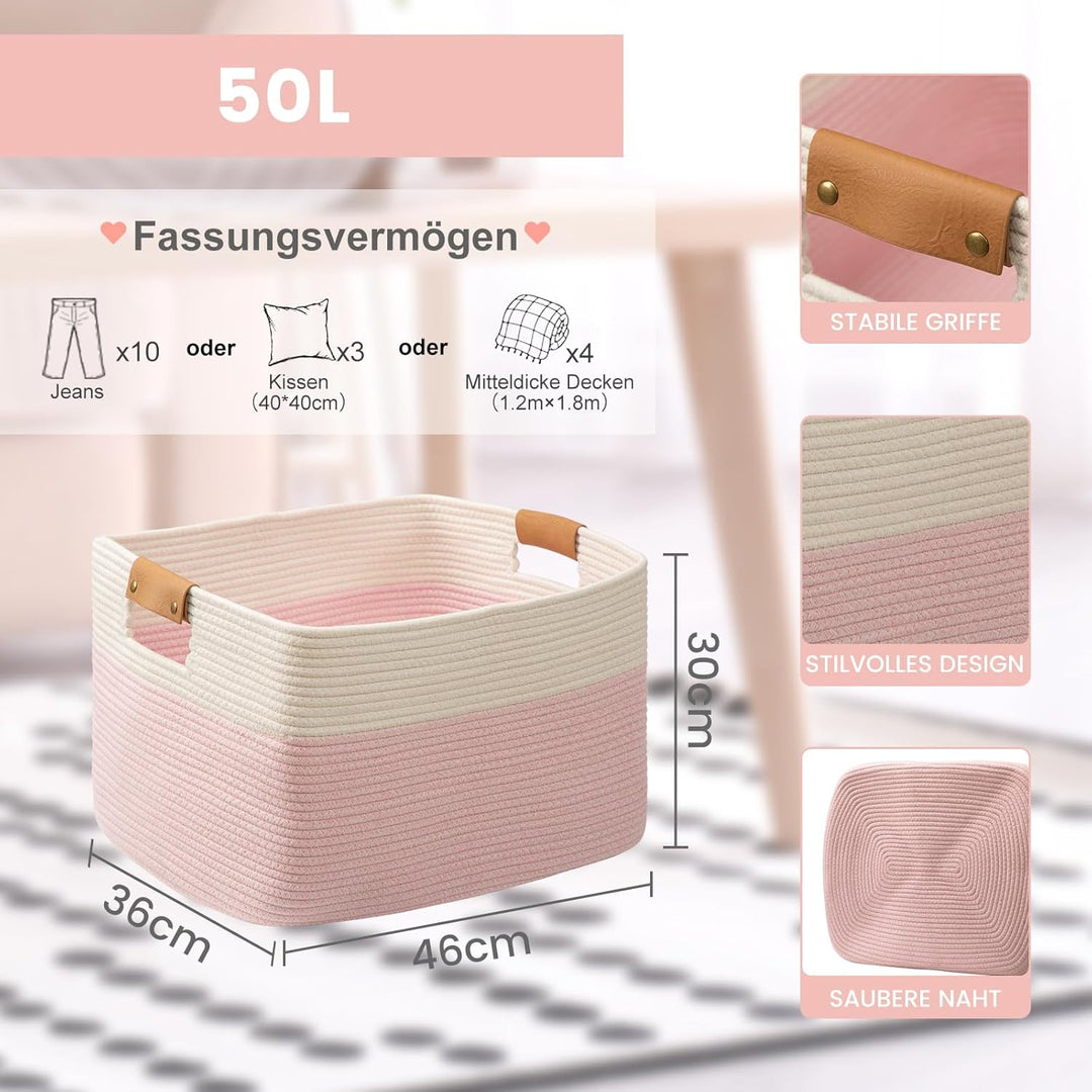 danpinera Aufbewahrungskorb, 50L Körbe, Korb Aufbewahrung für Baby Spielzeug, Aufbewahrungskorb Gros