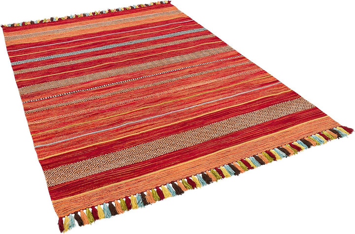 Natur Teppich Bauwolle Kelim Kalleen Rot in 6 Grössen 90x160 cm, 90x160 cm