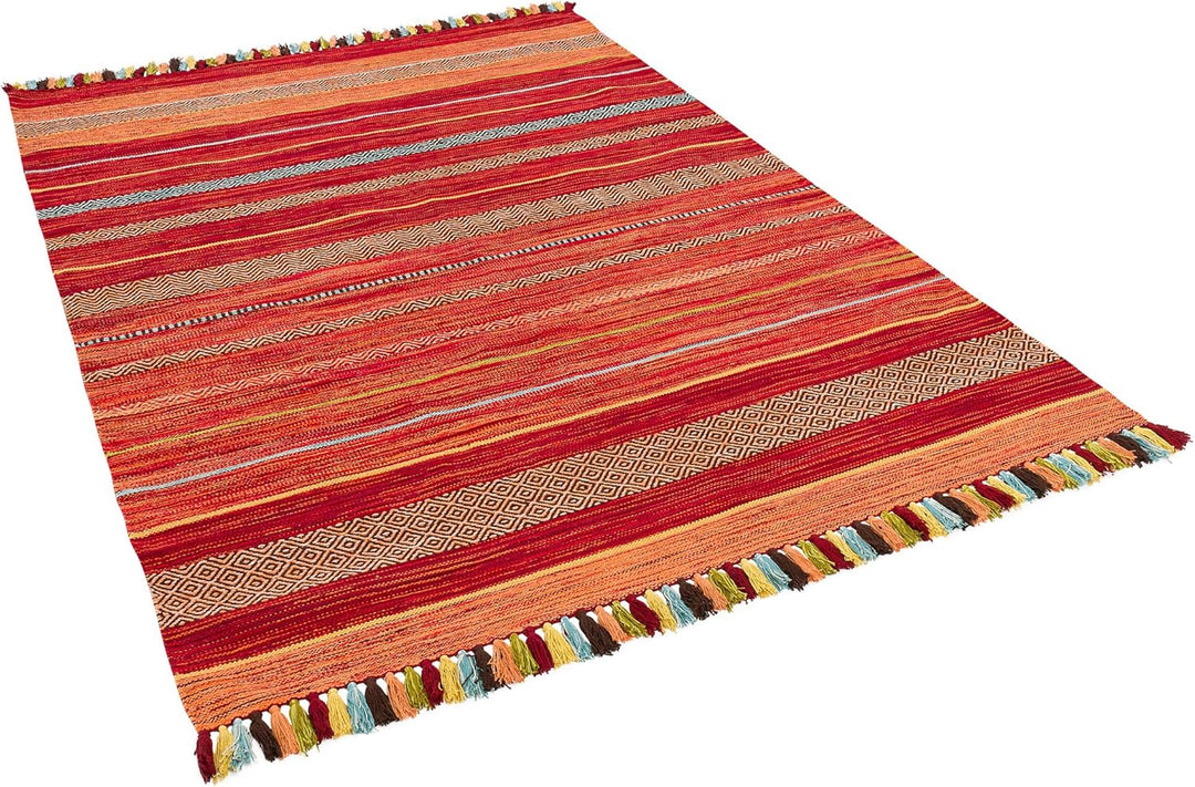 Natur Teppich Bauwolle Kelim Kalleen Rot in 6 Grössen 300x400 cm, 300x400 cm