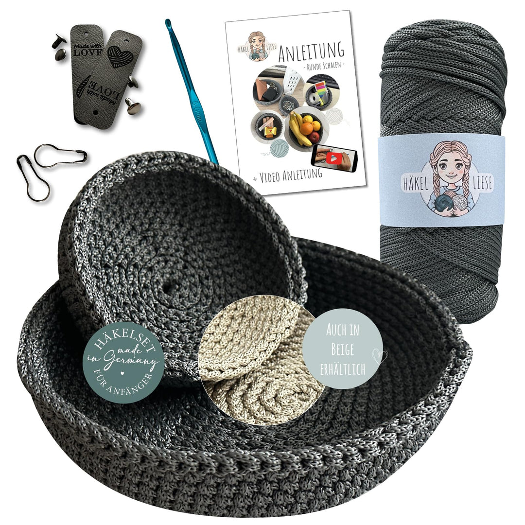 HÄKEL LIESE Häkelset für Anfänger - Schale Deko mit Häkelwolle - Crochet Box Set zum Häkeln Lernen -