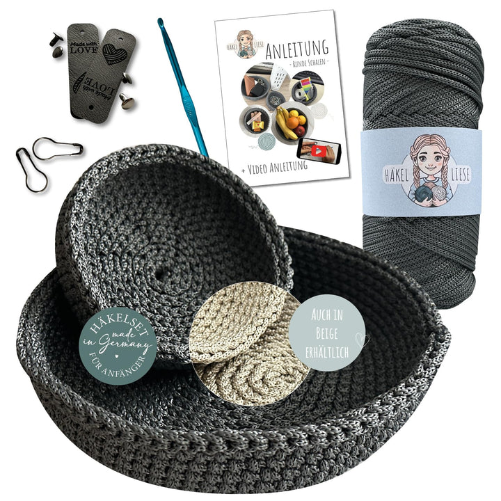 HÄKEL LIESE Häkelset für Anfänger - Schale Deko mit Häkelwolle - Crochet Box Set zum Häkeln Lernen -
