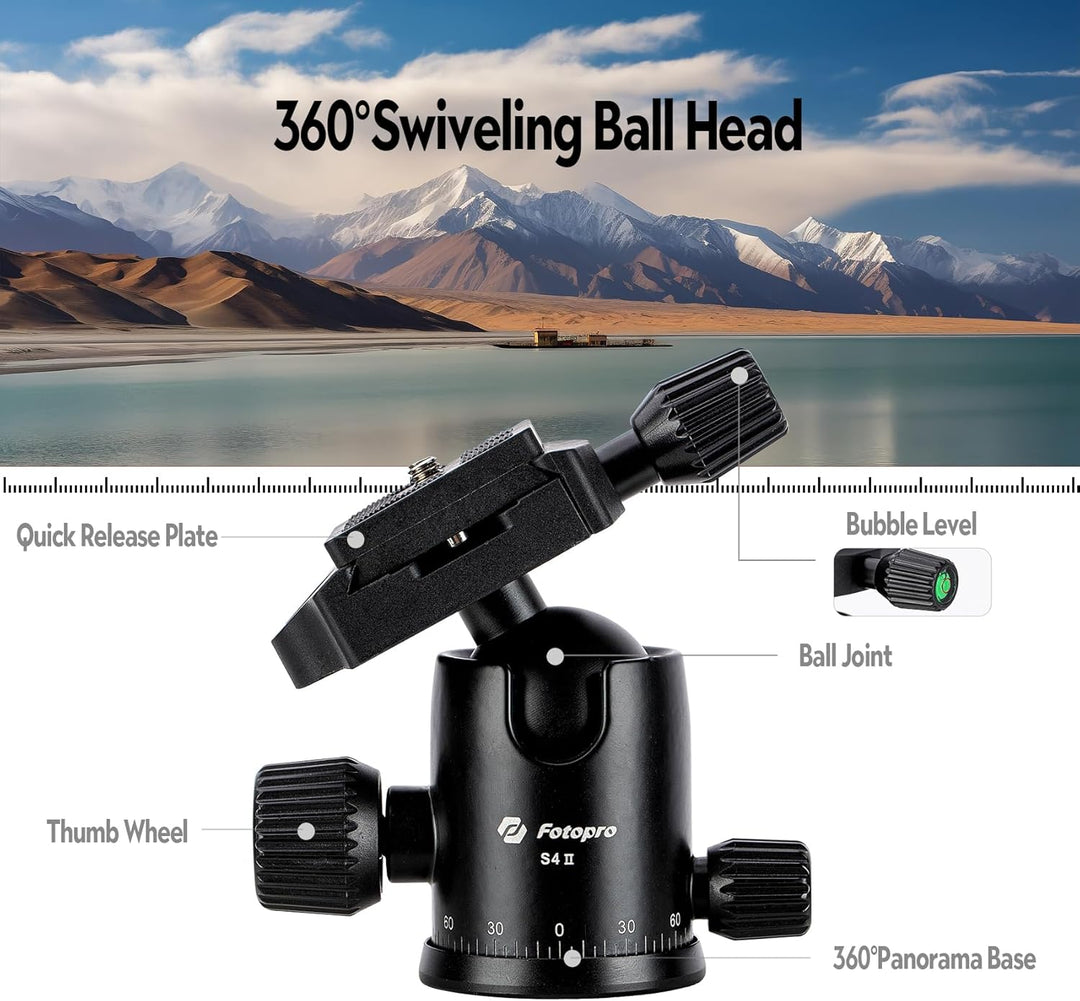 Fotopro 78" Kamera-Stativ, 360°Kugelkopf faltbares Aluminium-Stativ Einbeinstativ mit Schnellwechsel