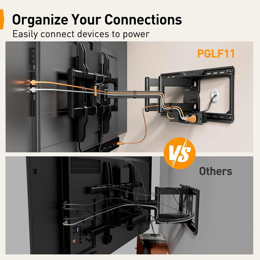 Perlegear TV Wandhalterung PGLF18 mit 822mm Langem Arm & PGLF11 TV Wandhalterung mit Steckdosenleist
