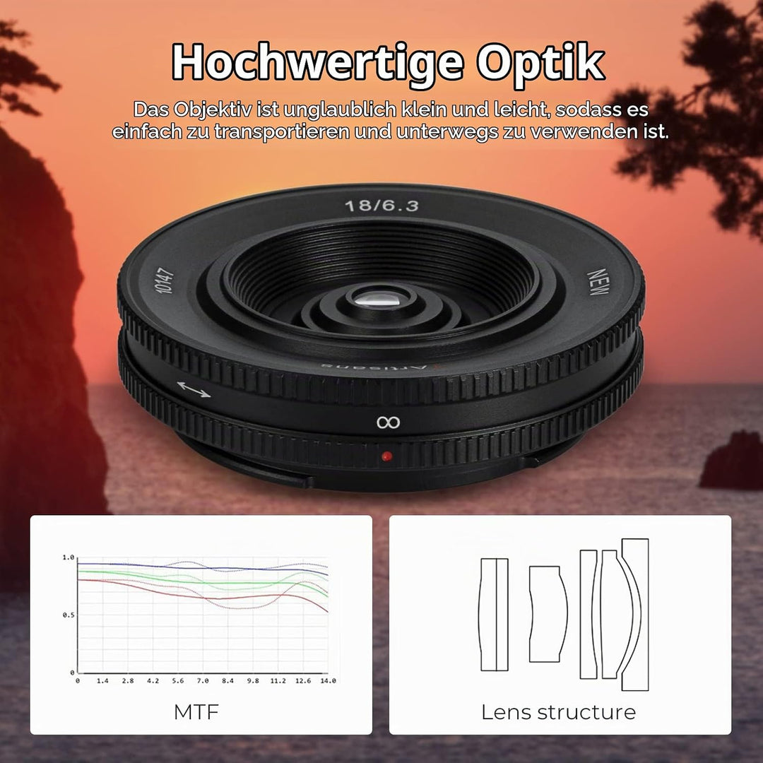 7artisans 18mm F6.3 II UFO-Objektiv, kompatibel mit Fuji X-Mount spiegellosen Kameras X-Ｍ1 X-Ｍ2 X-Ｈ1