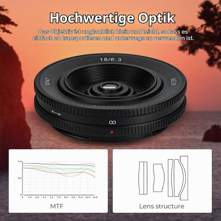 7artisans 18mm F6.3 II UFO-Objektiv, kompatibel mit Fuji X-Mount spiegellosen Kameras X-Ｍ1 X-Ｍ2 X-Ｈ1