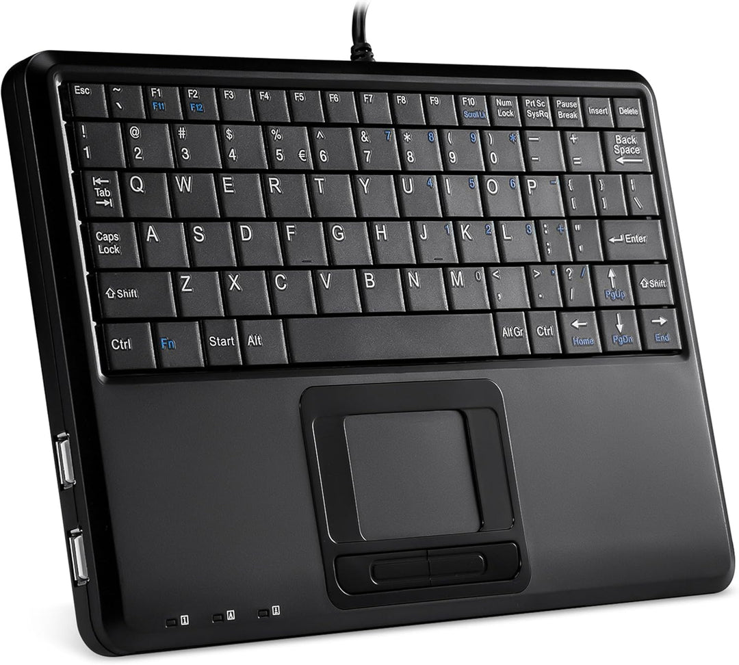 Perixx PERIBOARD-510 H Plus Super Mini Touchpad Tastatur USB mit 2-Fach USB Hub schwarz Layout: Deut