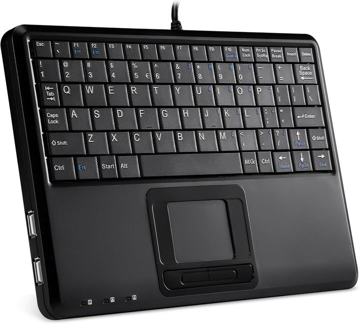Perixx PERIBOARD-510 H Plus Super Mini Touchpad Tastatur USB mit 2-Fach USB Hub schwarz Layout: Deut