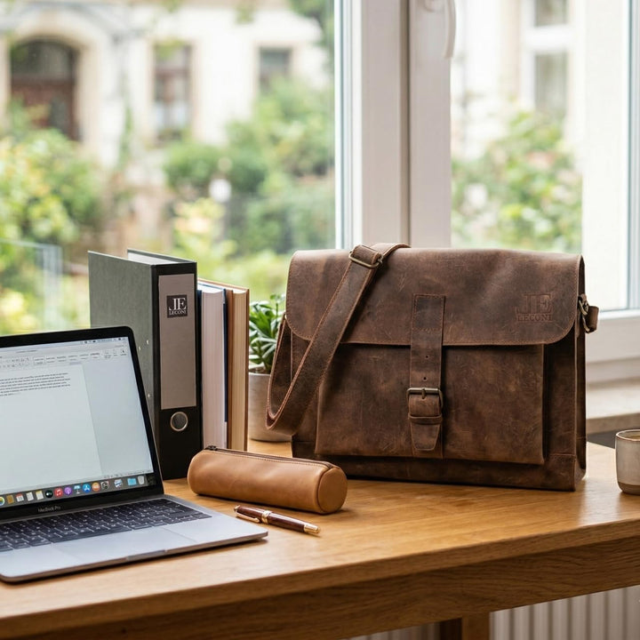 LECONI Messenger Bag DIN A4 Aktentasche Damen Herren Ledertasche Vintage Leder 38x29x11cm LE3054 Bra