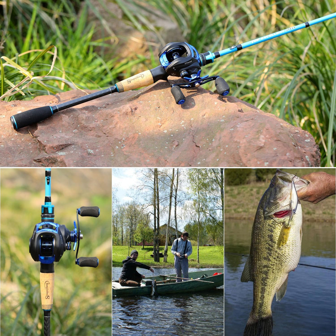 Sougayilang Casting Angelrute und Rollen-Kombi, 1.8m/2.1m MH Angelrute mit Baitcasting Rollen-Kombin
