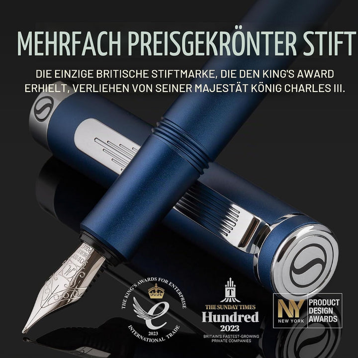 Scriveiner Luxus EDC Füllfederhalter (Mittel), Mattblau Taschenfüller, verchromt, deutsche Schmidt M