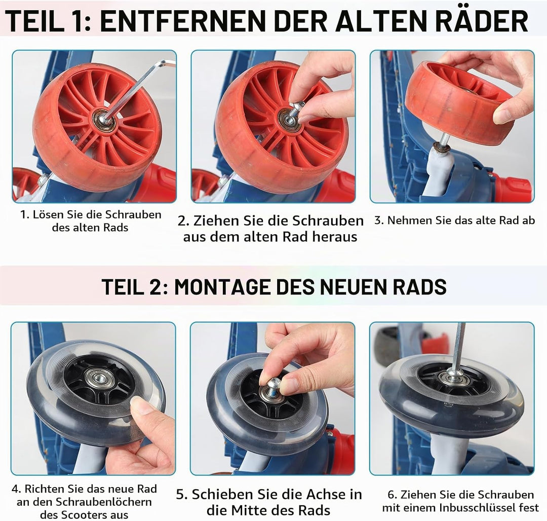 DBREAKS Leuchtende Stunt Scooter Rollen, 2 Stück LED-Lichtrollen, 100mm Led Scooter Ersatzräder Räde