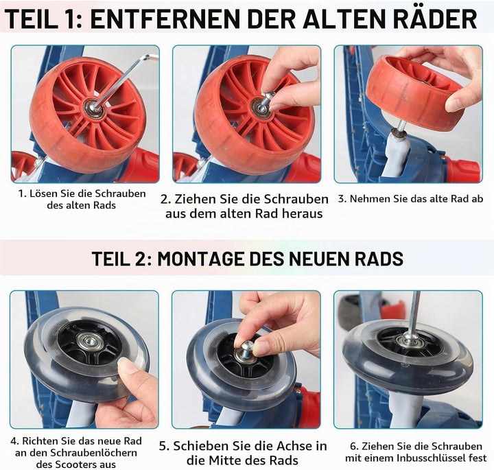 DBREAKS Leuchtende Stunt Scooter Rollen, 2 Stück LED-Lichtrollen, 100mm Led Scooter Ersatzräder Räde
