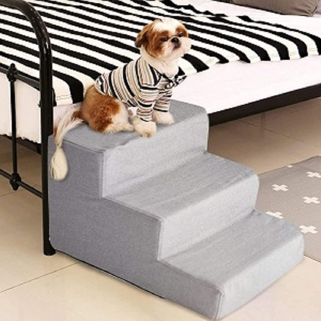 Haustiertreppe Hundetreppe 30 cm - Treppe 3 Stufen Plüsch-Bezug waschbar - Katzentreppe Hunderampe f