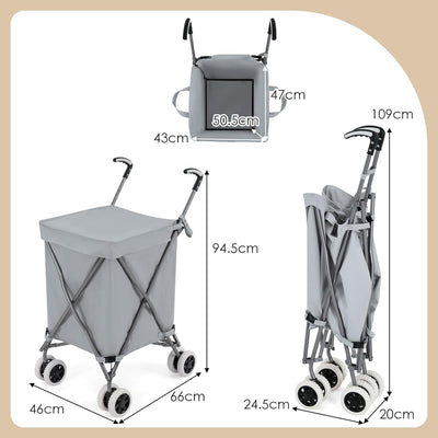 COSTWAY Faltbarer Einkaufstrolley mit Rädern, Kapazität 90 L/55 kg, Handwagen mit Abnehmbarer Oxford