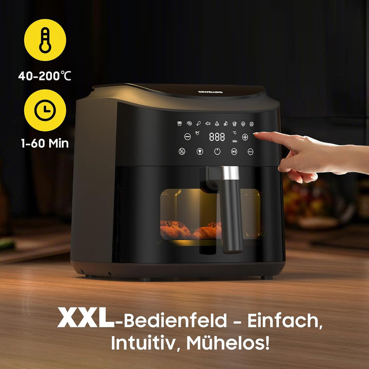 Heissluftfritteuse XXL 9L – 2350W Airfryer für Schnellgar, Heissluftfriteuse mit grossem Sichtfenste