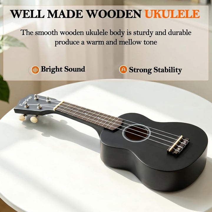 Everjoys Sopran Ukulele Set für Kinder und Erwachsene 21 Zoll Ukulele Starter Kit mit Tasche, Tuner,