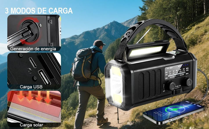 Tragbares Notfallradio 20000 mAh, SOS-Alarm, FM/AM-Radio mit Leselampe, Kompass, Kurbelgenerator und