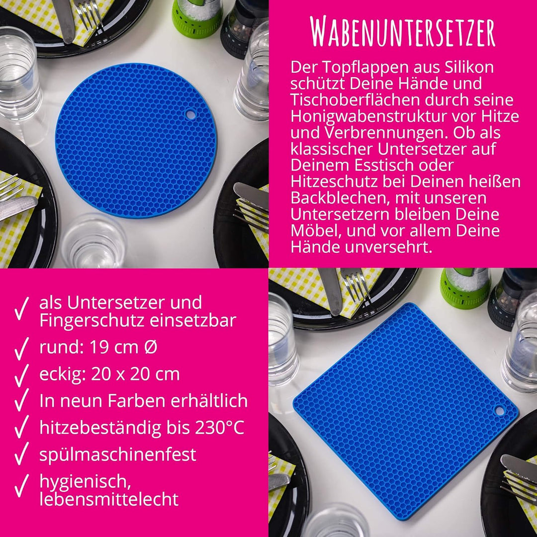 Kochblume Silikonuntersetzer Set, 4-teilig | 230°C hitzebeständig (hellblau), Hellblau