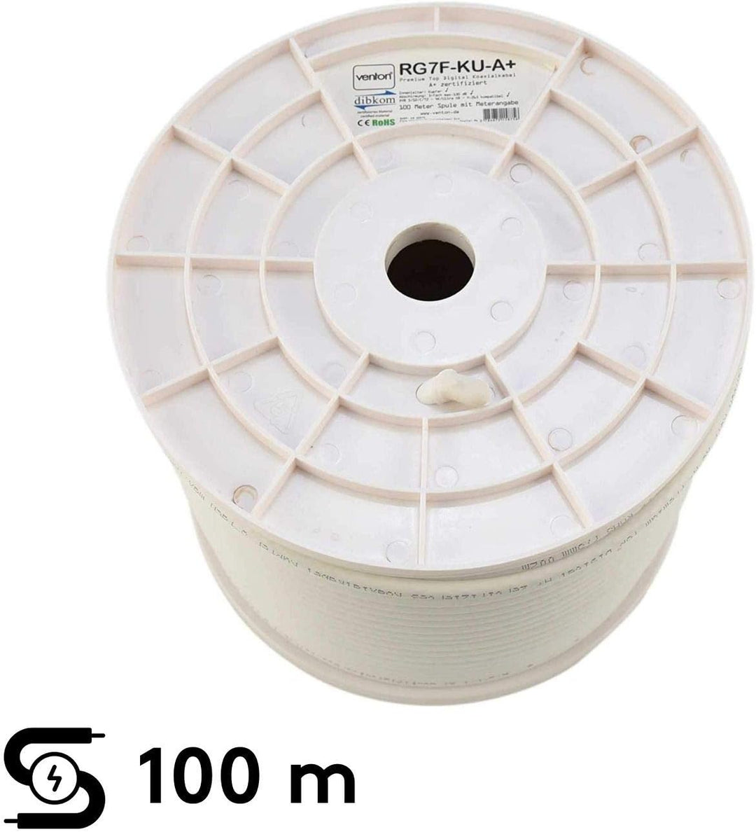 Venton Sat Kabel coaxial Kabel RG7F-KU 100 m I Antennenkabel A+ 130 dB max. I 5fach geschirmter HQ d