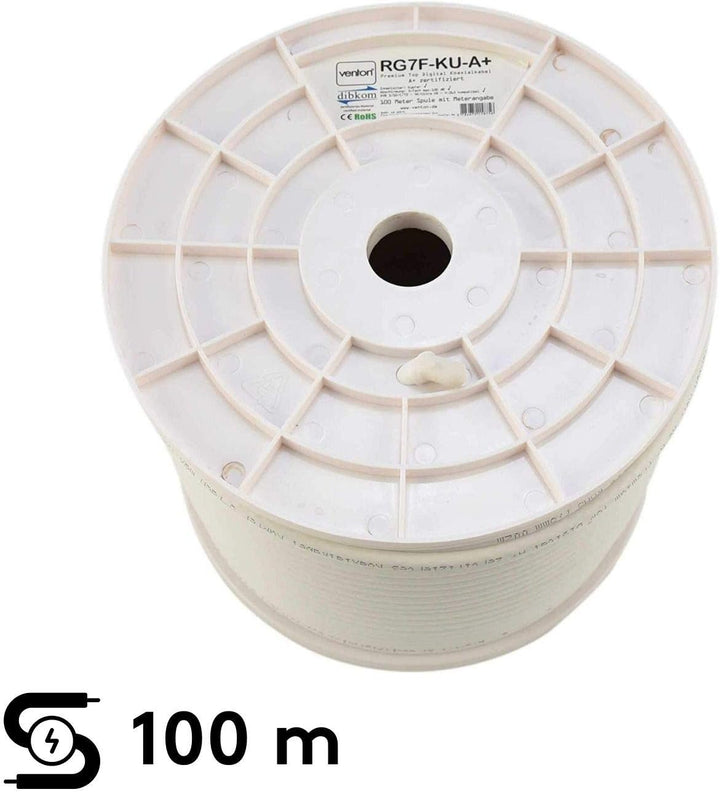 Venton Sat Kabel coaxial Kabel RG7F-KU 100 m I Antennenkabel A+ 130 dB max. I 5fach geschirmter HQ d