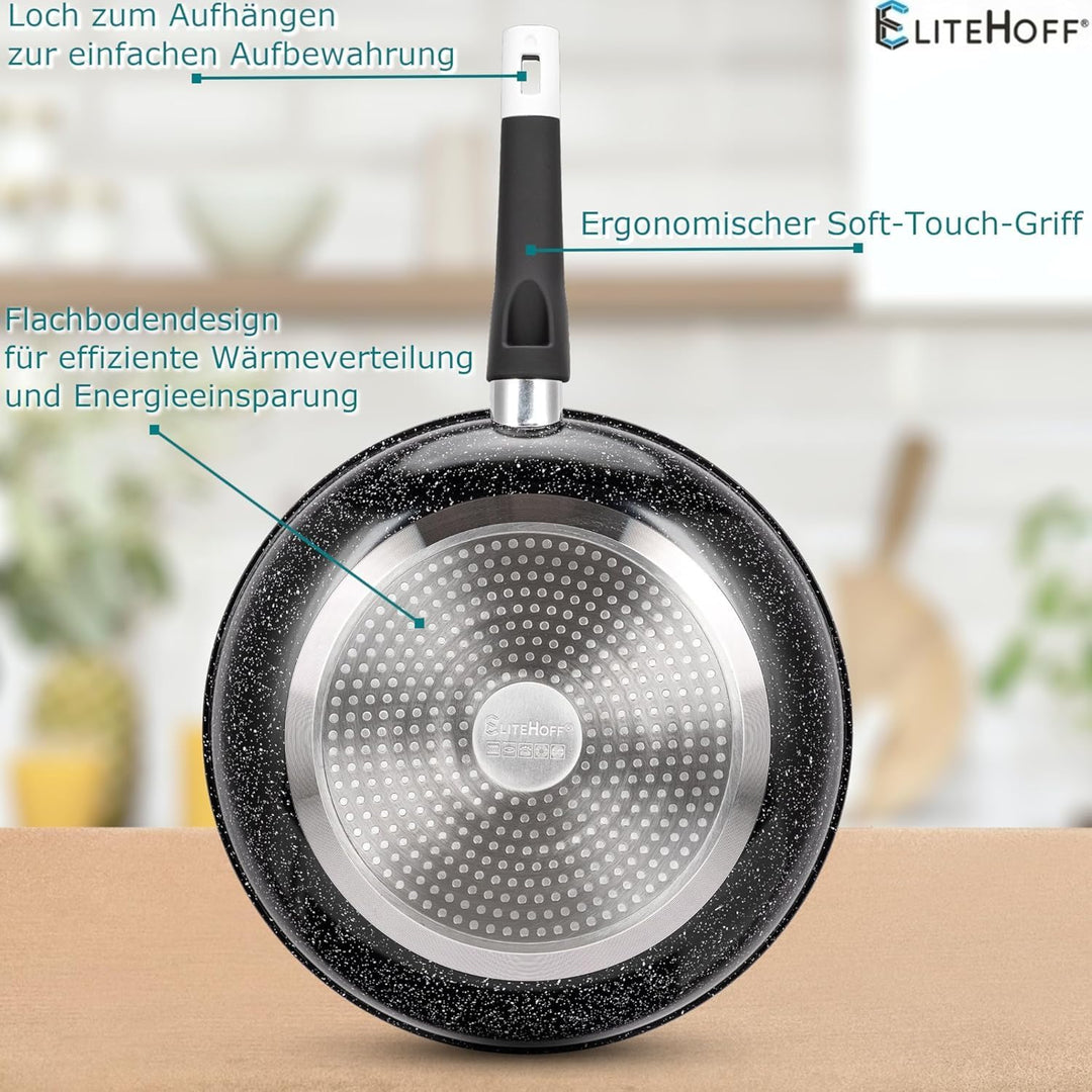 EliteHoff Pfannenset Induktion 4-teilig, Bratpfannenset (20/24/28 cm) + crepe pfanne 24 cm, Induktio