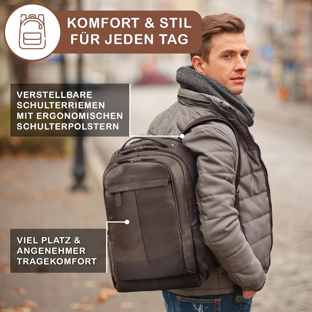 STILORD Maxim Premium XL Business Rucksack Herren Leder Vintage Lederrucksack Damen Laptop 17 bis 19