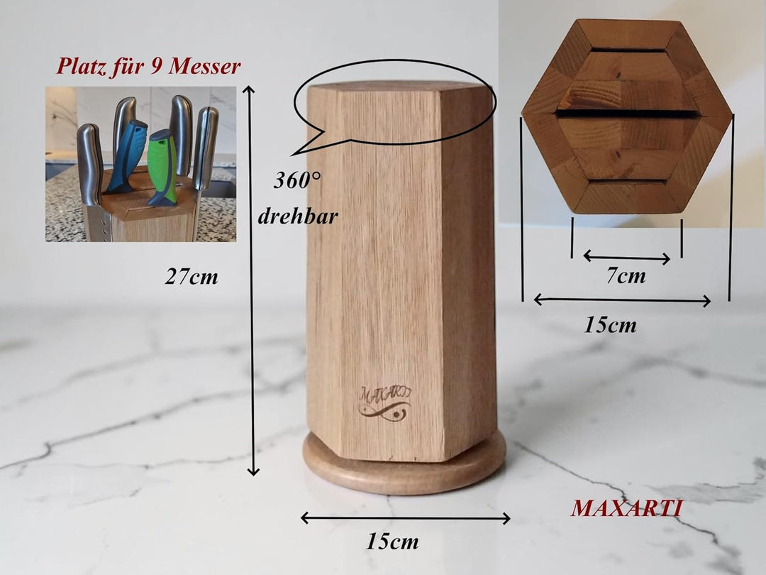 360° Drehbarer Magnetischer Messerblock Magnetisch Messerhalter aus Buchen holz mit starken Magneten