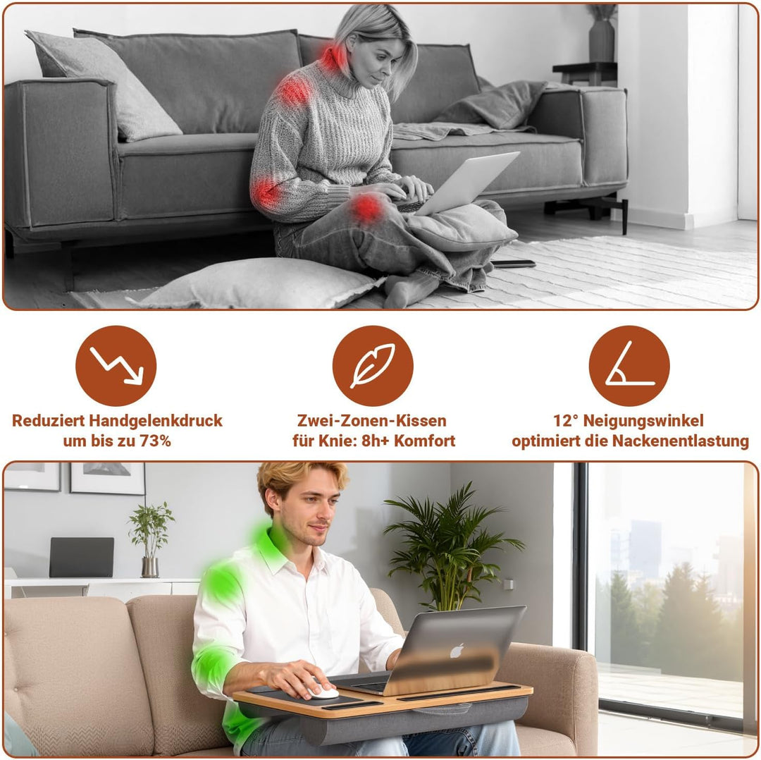 Laptopkissen Gross & Ergonomisch mit Handgelenkauflage & gepolsterter Unterseite – Laptoptisch für B