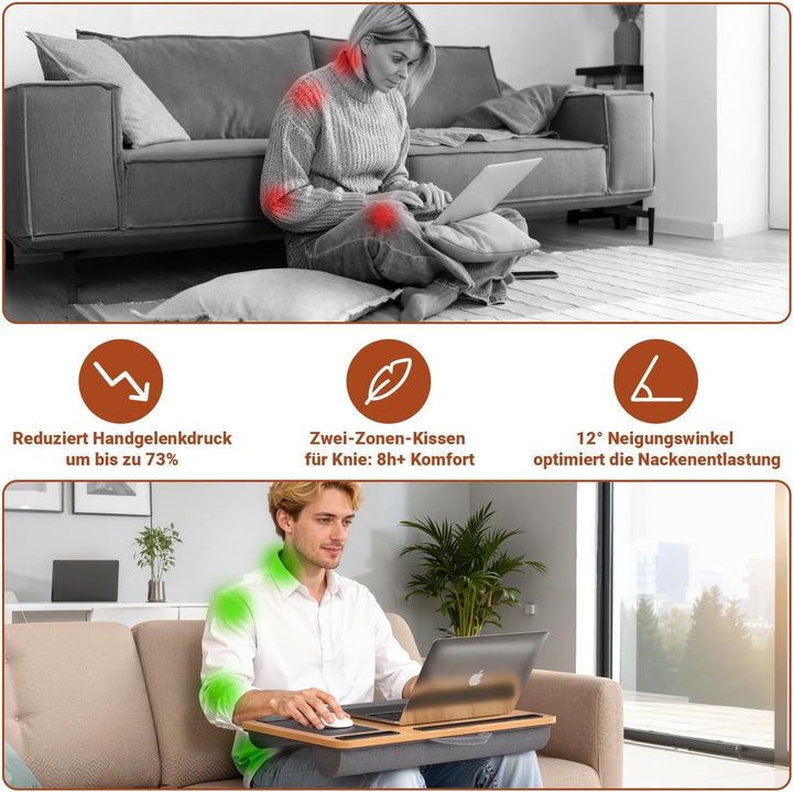 Laptopkissen Gross & Ergonomisch mit Handgelenkauflage & gepolsterter Unterseite – Laptoptisch für B