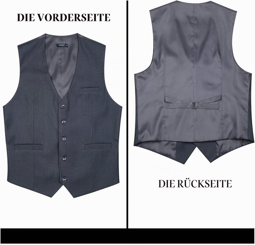 HISDERN Herren Formale Hochzeit Party Weste Baumwolle Einfarbig Weste XS Grau, XS Grau