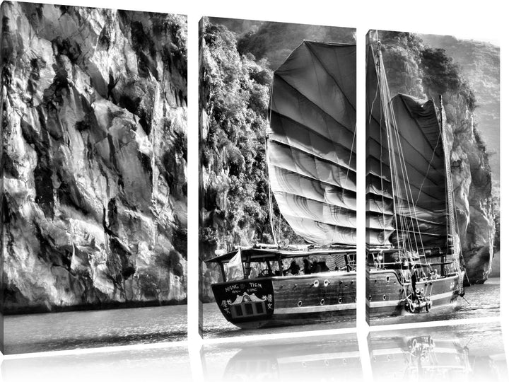 Pixxprint Segelschiff im Sonnenuntergang 3Teiler 120x80 cm Leinwandbild Wandbild Kunstdruck