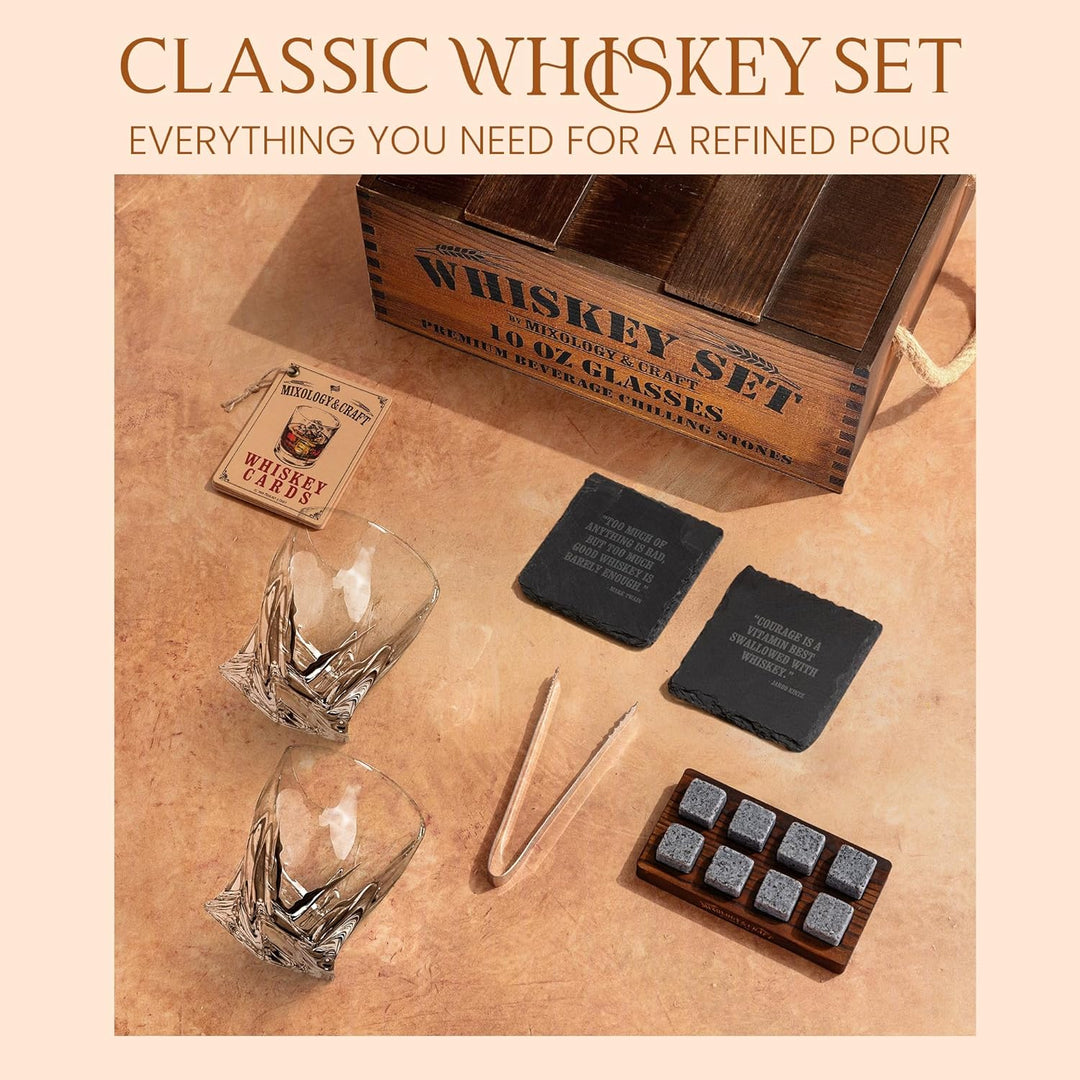 Mixology &amp; Craft Whisky Gläser Geschenkset für Männer &amp; Frauen - 2 Whiskey Gläser, 8 Whisky Steine,