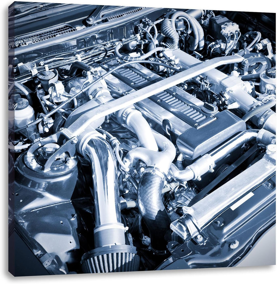 Pixxprint Spektakulärer Motorblock 70x70cm Leinwandbild Wandbild Kunstdruck, 70x70