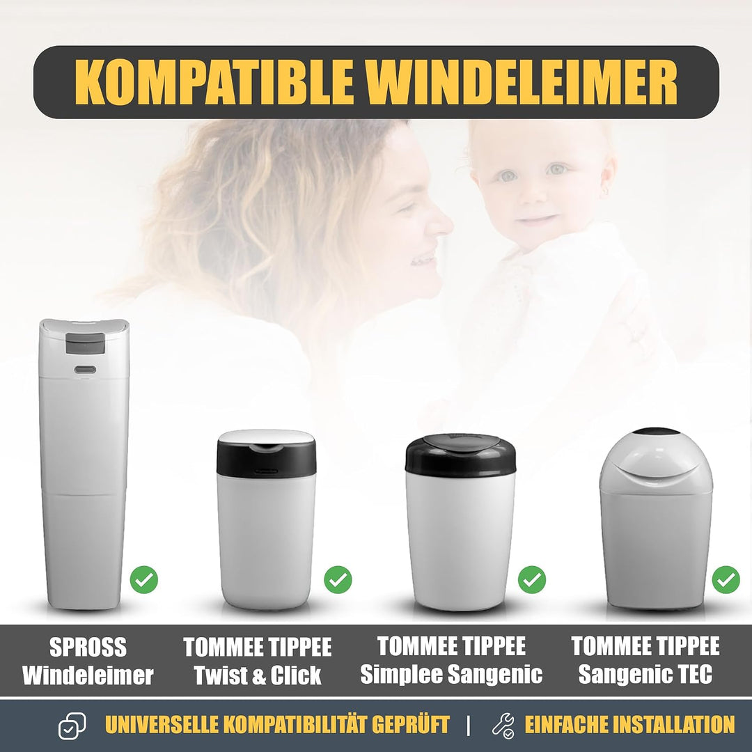 REVERSED® 10 Stück Nachfüllfolie für Windeleimer - Kompatibel mit Tommee Tippee Twist & Click Angelc
