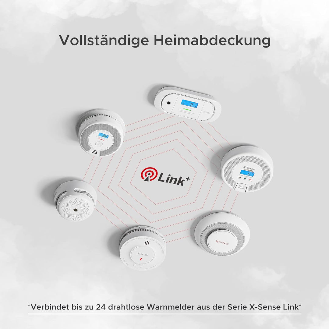 X-Sense Vernetzbarer kombinierter Rauch- und Kohlenmonoxid-Melder mit LCD Anzeige & 10 Jahres Batter