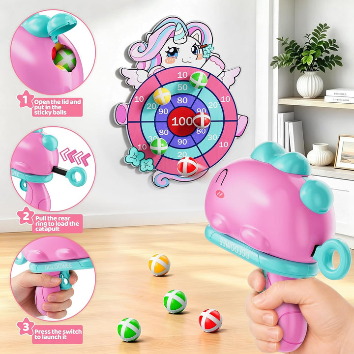 Dino Klettball-Spielzeug mit Einhorn-Zielscheibe für Mädchen ab 3 Jahren Rosa, Rosa