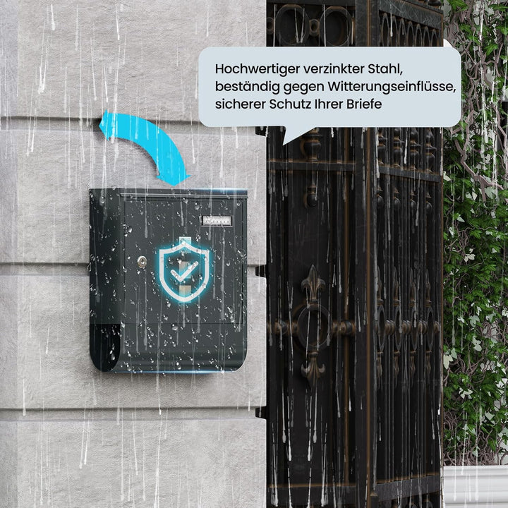 WOLTU Briefkasten Postkasten mit Zeitungsfach Sichtfenstern Namensschild, Wandbriefkasten abschliess