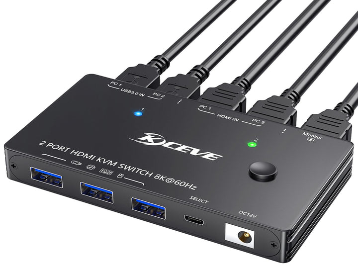 KVM Switch 2 PC 1 Monitor 8K@60Hz 4K@120Hz, USB 3.0 KVM Switch HDMI 2.1 HDCP 2.3 for 2 Computers tei