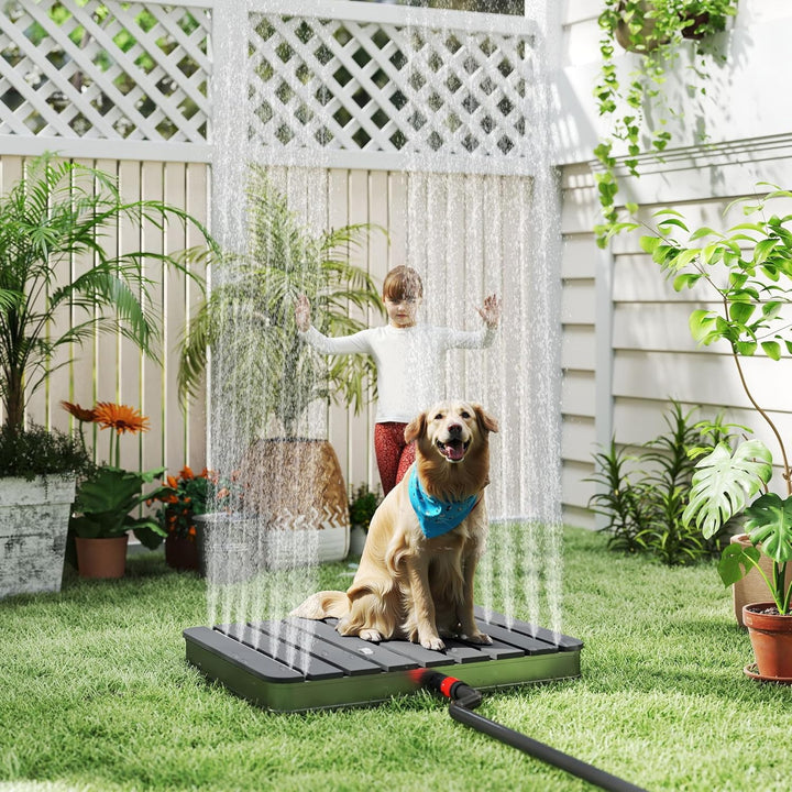 Gartendusche Campingdusche Aluminium & WPC Bodendusche Holzfarbe Saunadusche mit rutschfeste Standfl