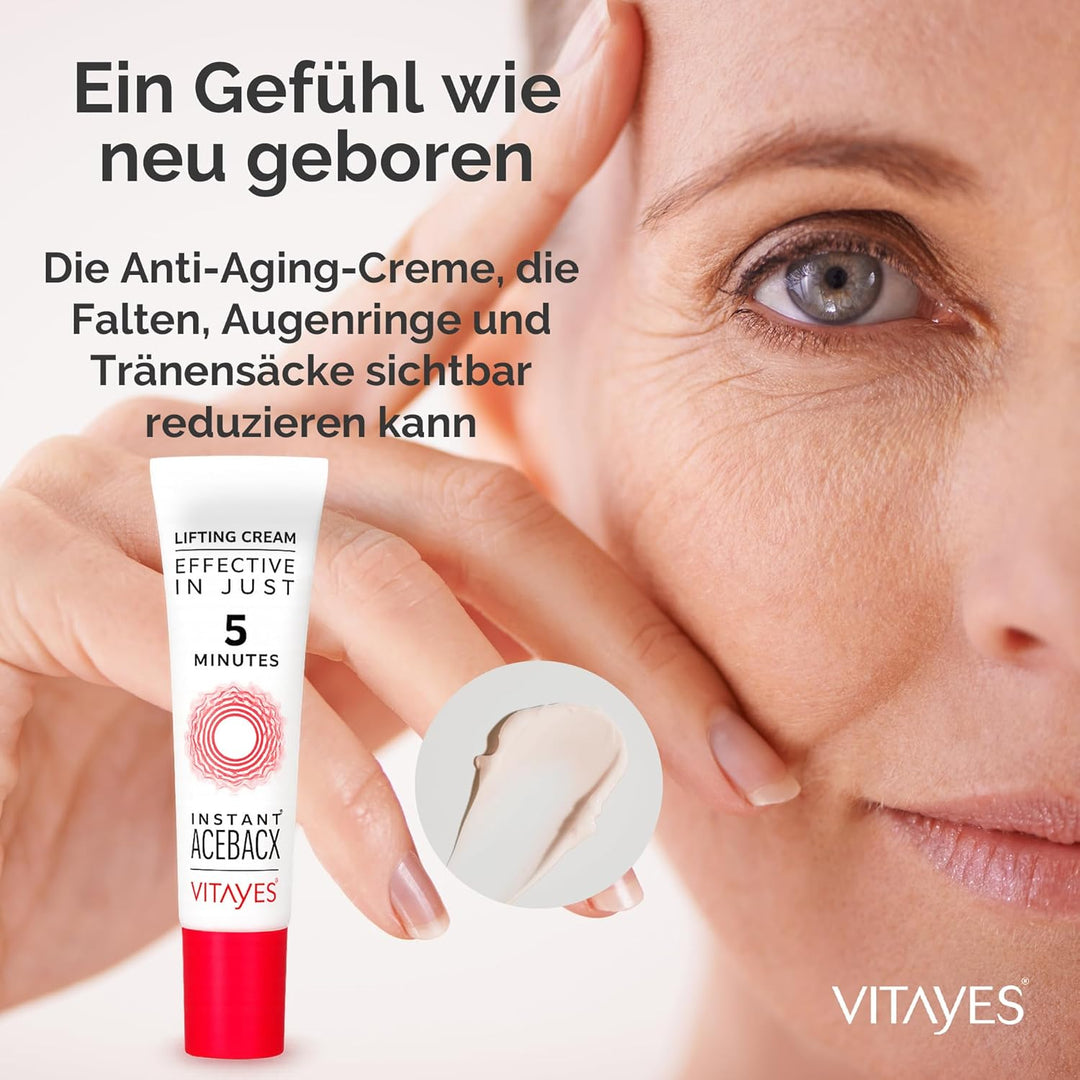 VITAYES Instant Ageback - Anti Aging Creme, Soforteffekt gegen Falten, Tränensäcke und schlaffe Haut