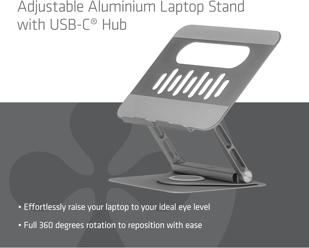 Club3D CSV-2554 Verstellbarer Aluminium-Laptop-Ständer mit USB-C® Hub, CSV-2554