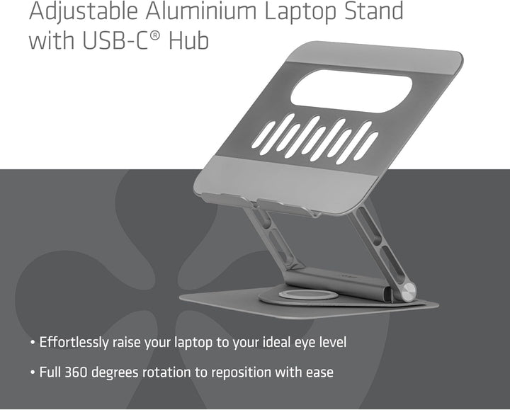 Club3D CSV-2554 Verstellbarer Aluminium-Laptop-Ständer mit USB-C® Hub, CSV-2554