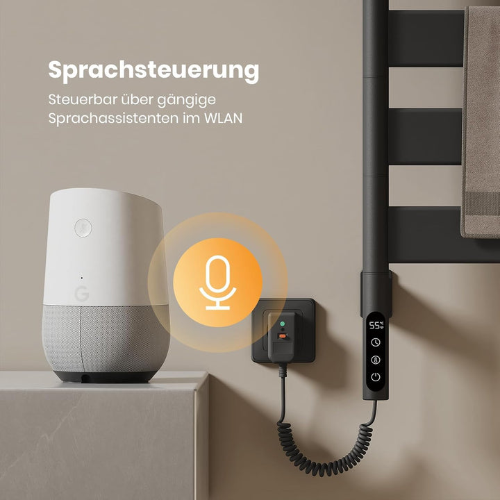 EMKE Handtuchheizkörper Elektrisch 76 x 45cm, WiFi Smart Thermostat elektrischer Badheizkörper, 180°