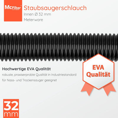 McFilter Staubsaugerschlauch Meterware 32/35/36/38mm Innen Ø Schlauch für Staubsauger Industriesauge