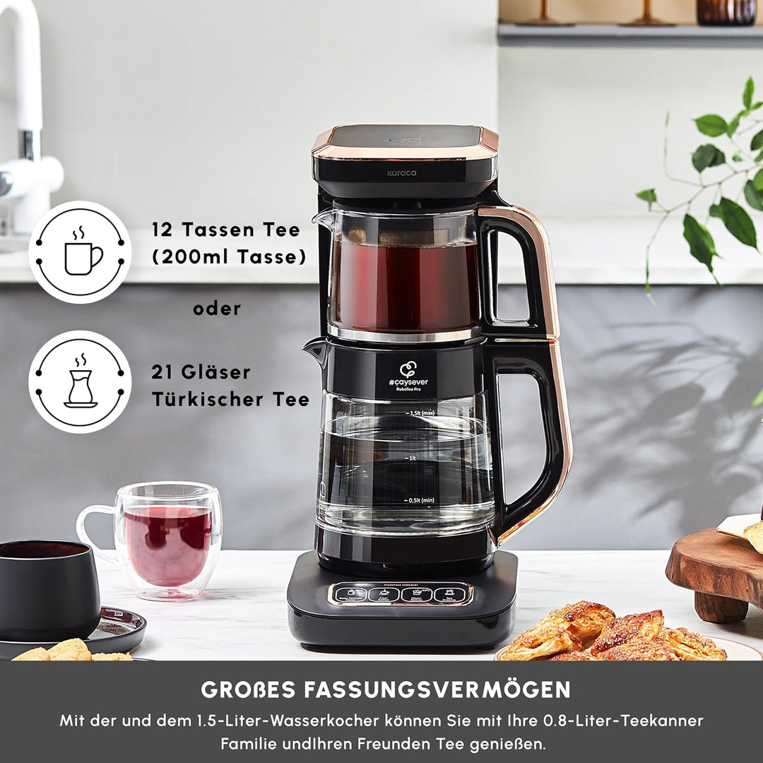 Karaca Teekocher Robotea Pro 4 in 1 sprechender Automatik-Teekocher Wasserkocher und Filterkaffeebrü