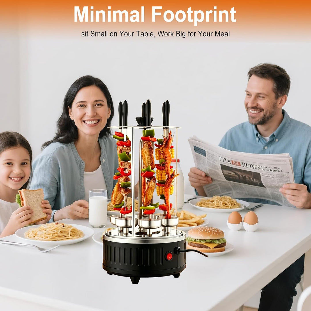 Vertikaler Elektrogrill, 1000W Vertikalgrill Dönergrill mit 6 Spiesse | Elektrischer BBQ Tischgrill