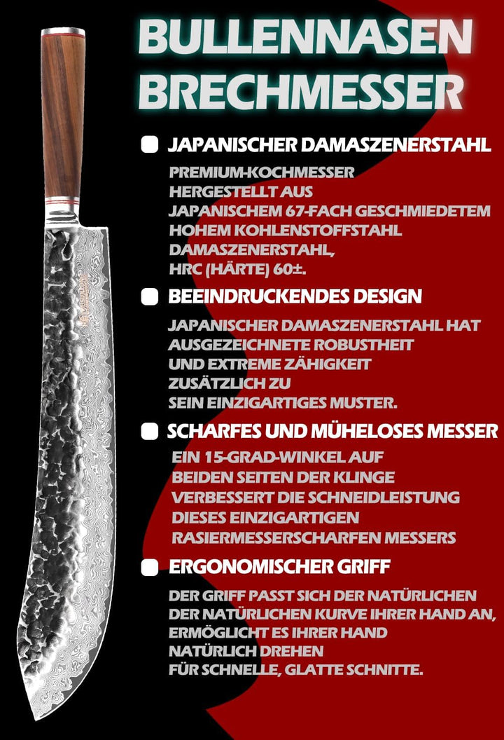 YOUSUNLONG Bull Nose Breaking Knife 356 mm (14 Zoll) Extra Länge Superscharfer gehämmerter Griff aus