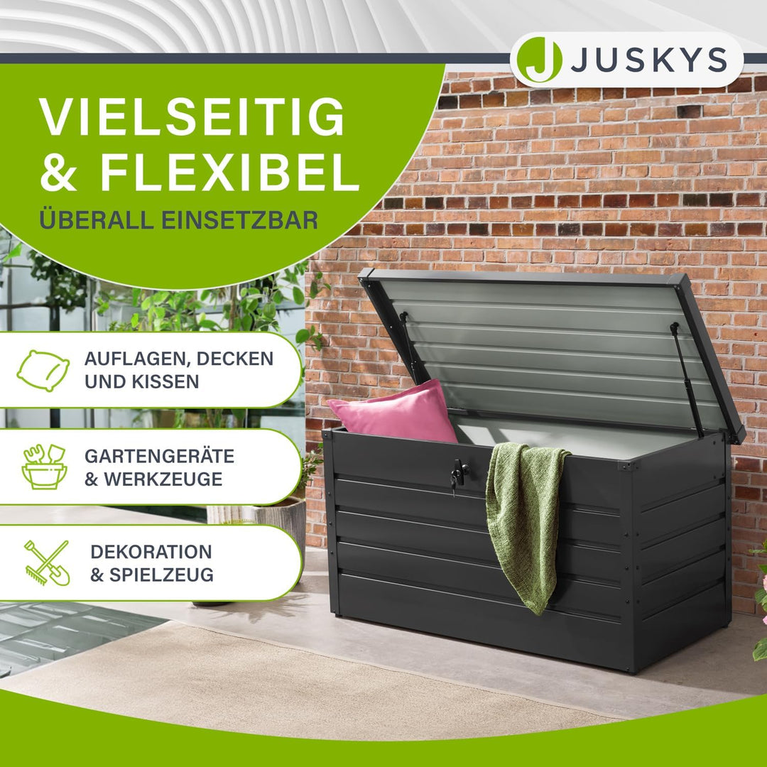 Juskys Metall Aufbewahrungsbox Limani 380 Liter - Outdoor Box - wasserdicht, abschliessbar - Gartenb